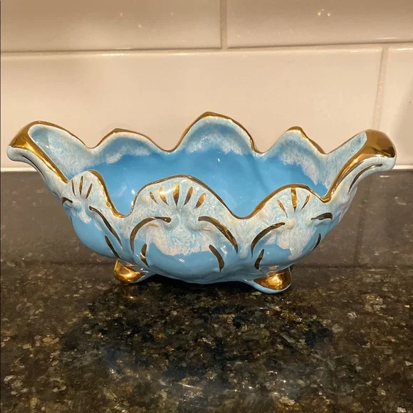 Vintage Blue and Gold Decorative Bowl - Picture 2 of 3
